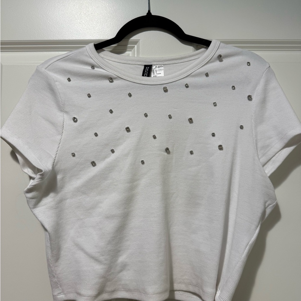 Divided White Studded Short Sleeve Tee